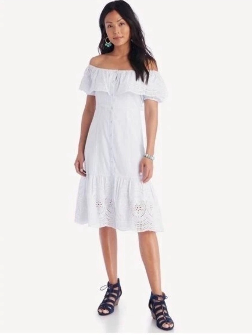 Astr The Label Off the Shoulder Alyssa Eyelet Dress Size Medium